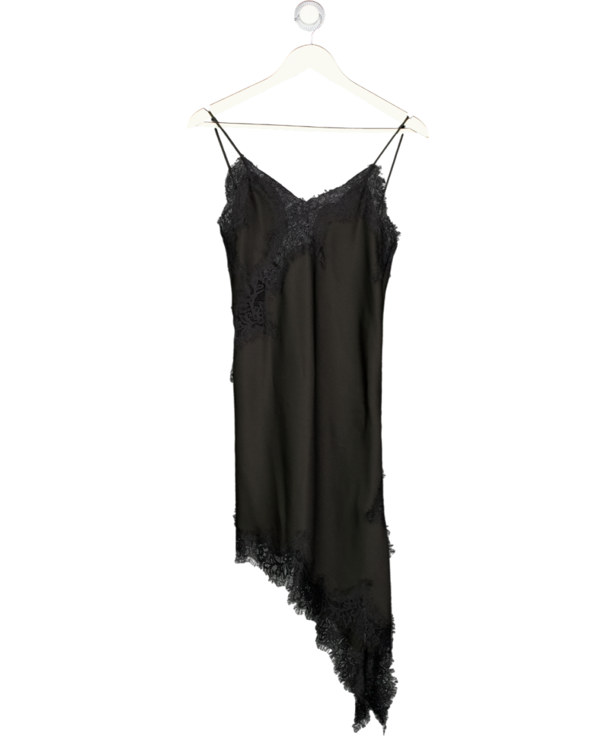 ZARA Black Asymmetric Satin & Lace Slip Dress UK XS