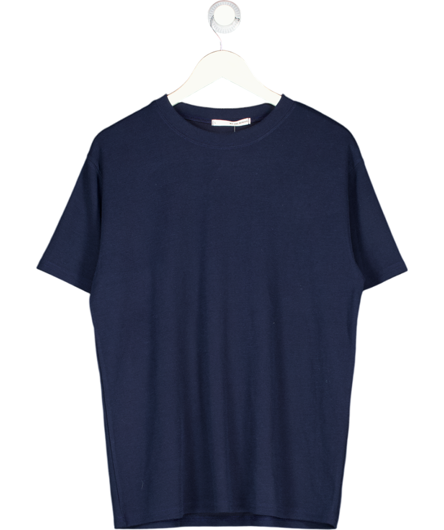 WIT AND WONDER Navy Blue Textured Knit T-shirt UK L