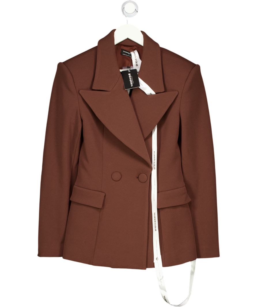 WANDERDOLL Brown Charlotte Double Breasted Padded Suiting Jacket UK S