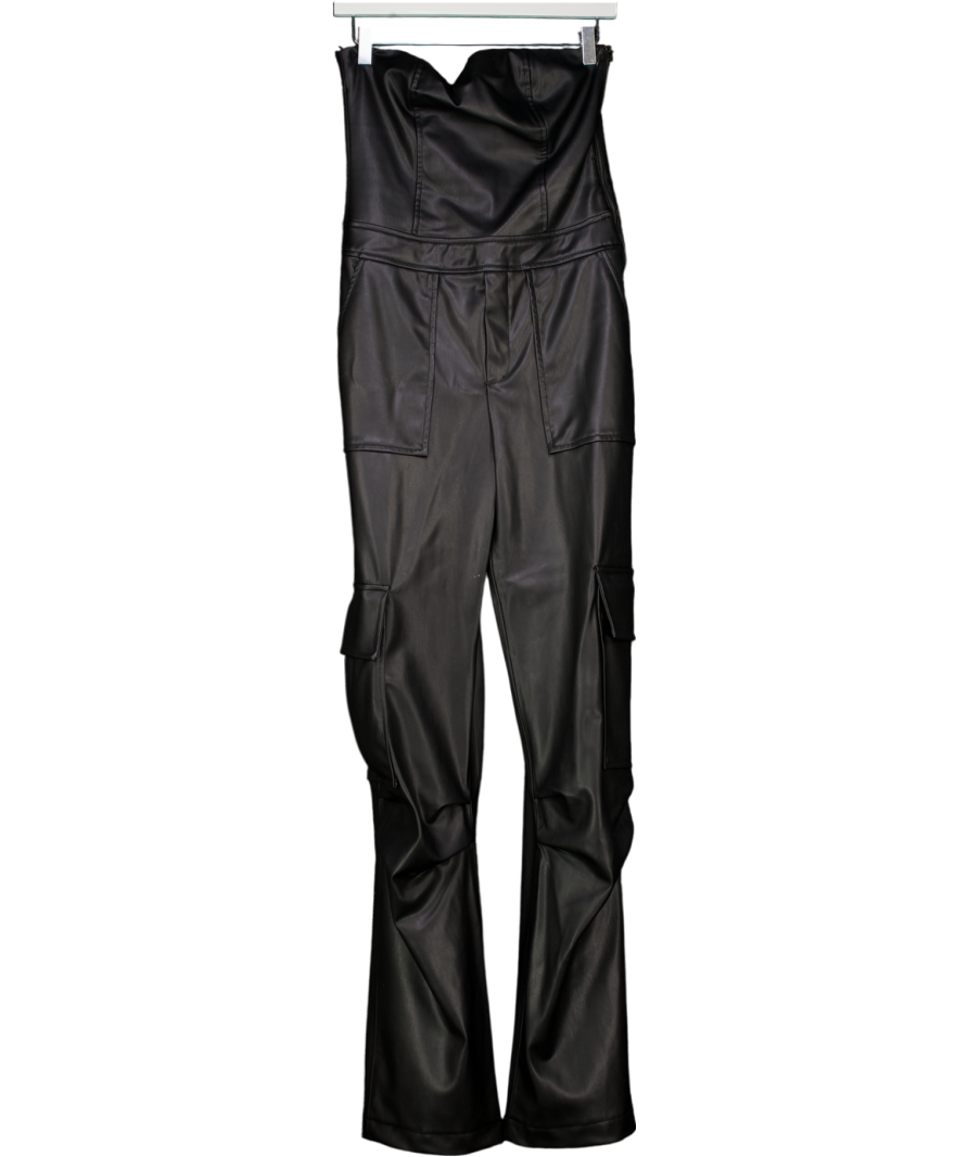 ZARA Black Strapless Leather Jumpsuit With Cargo Pockets UK S