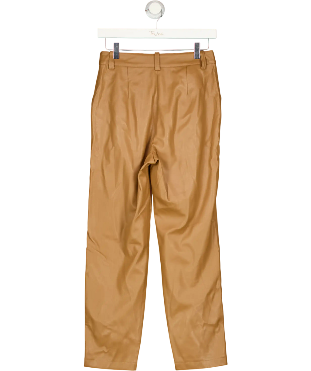 TOPSHOP Tan Brown Faux Leather V Front Pleated Trousers UK 8