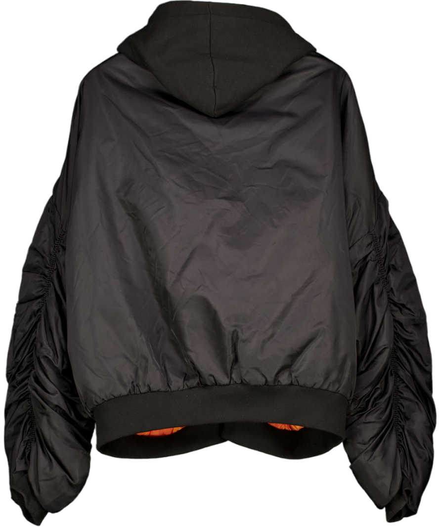 Sentence Black Hooded Oversized Bomber Jacket With Orange Lining UK L