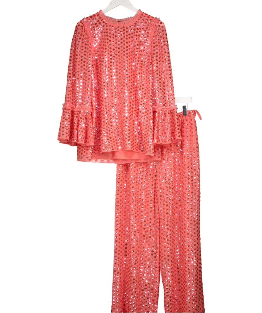 Needle & Thread 2-piece Coral Pink Raindrop Gloss Tunic Top & Trouser Set UK M