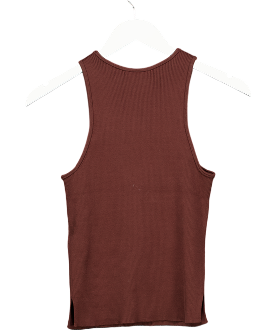 Massimo Dutti Chocolate Brown Ribbed Sleeveless Top UK XS