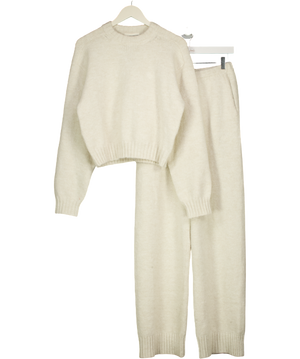 THE COUTURE CLUB 2-piece Cream Knitted Lounge Set With Embroidered Logo UK S