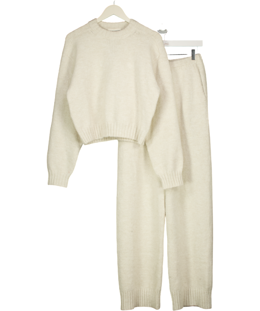 THE COUTURE CLUB 2-piece Cream Knitted Lounge Set With Embroidered Logo UK S