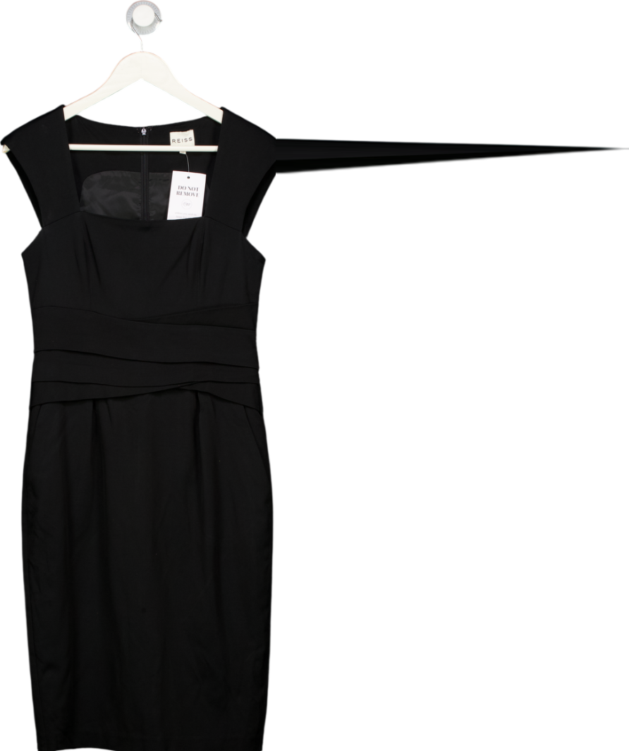 REISS Black Pleat Detail Bodycon Shift Dress UK 10