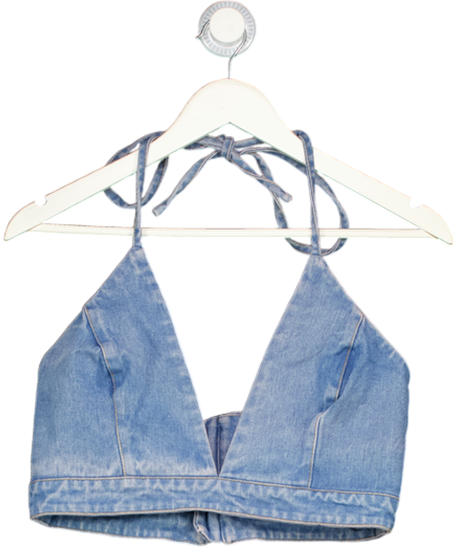 BARDOT Blue Denim Halter Bralette Top UK 10