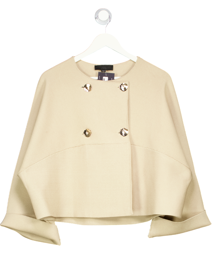 ZARA Beige Short Knit Coat With Gold Button Detail UK S/M