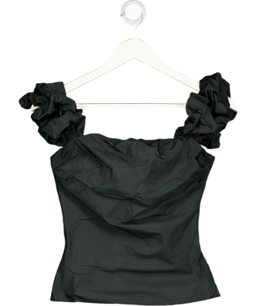 Arket Black Ruched Sleeve Shirred Back Cami Top UK 8