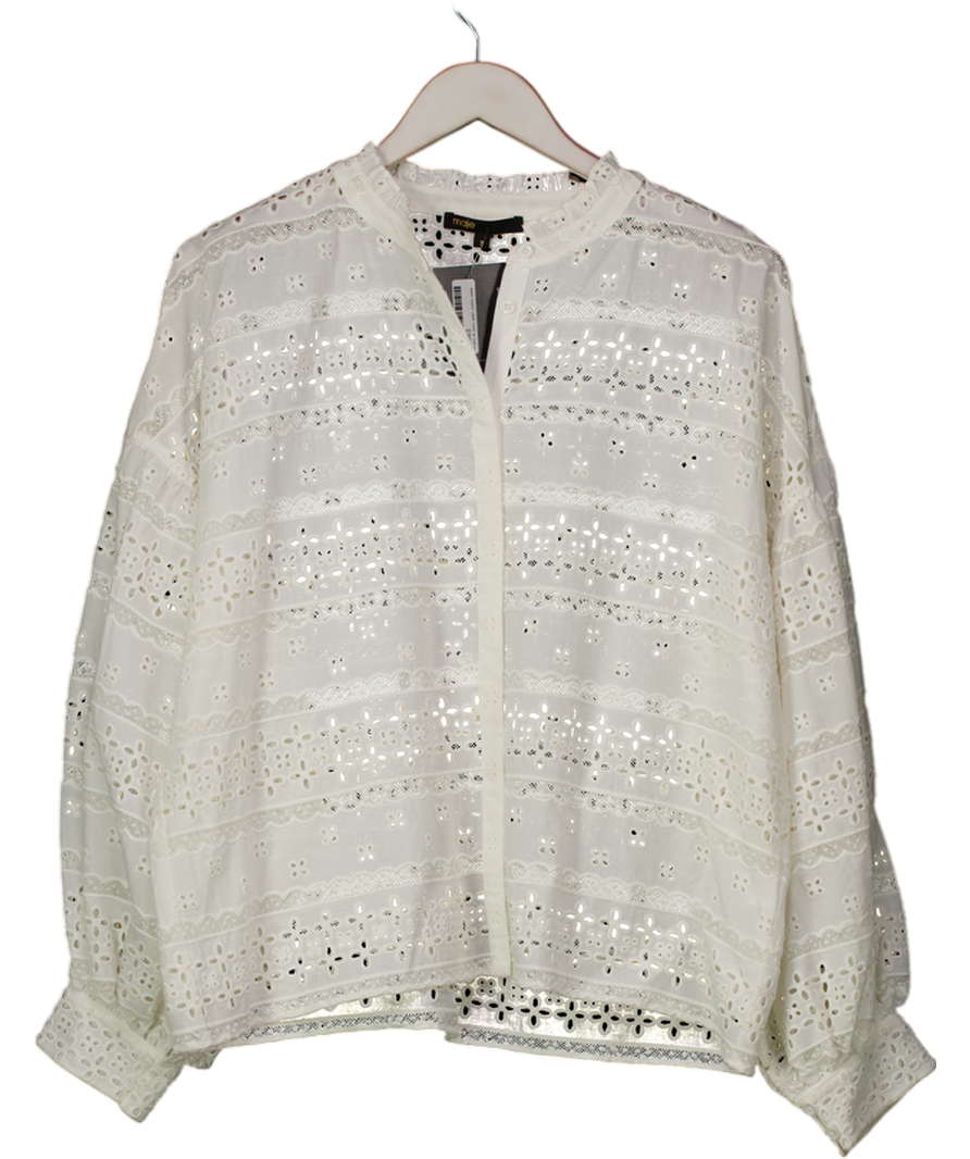 MAJE PARIS Cream Balloon Sleeve Broderie Blouse Sz3 UK L