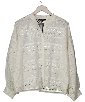 MAJE PARIS Cream Balloon Sleeve Broderie Blouse Sz3 UK L