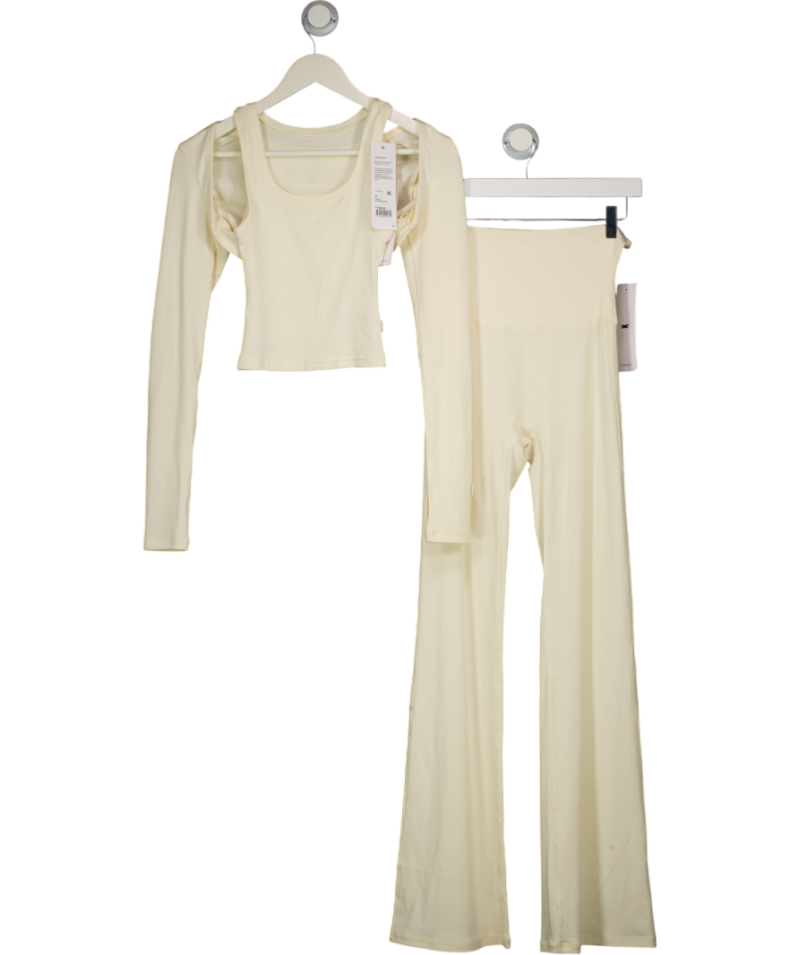 Elite Eleven Cream Lounge Fold Over Flares, Singlet And Shrug Set UK S