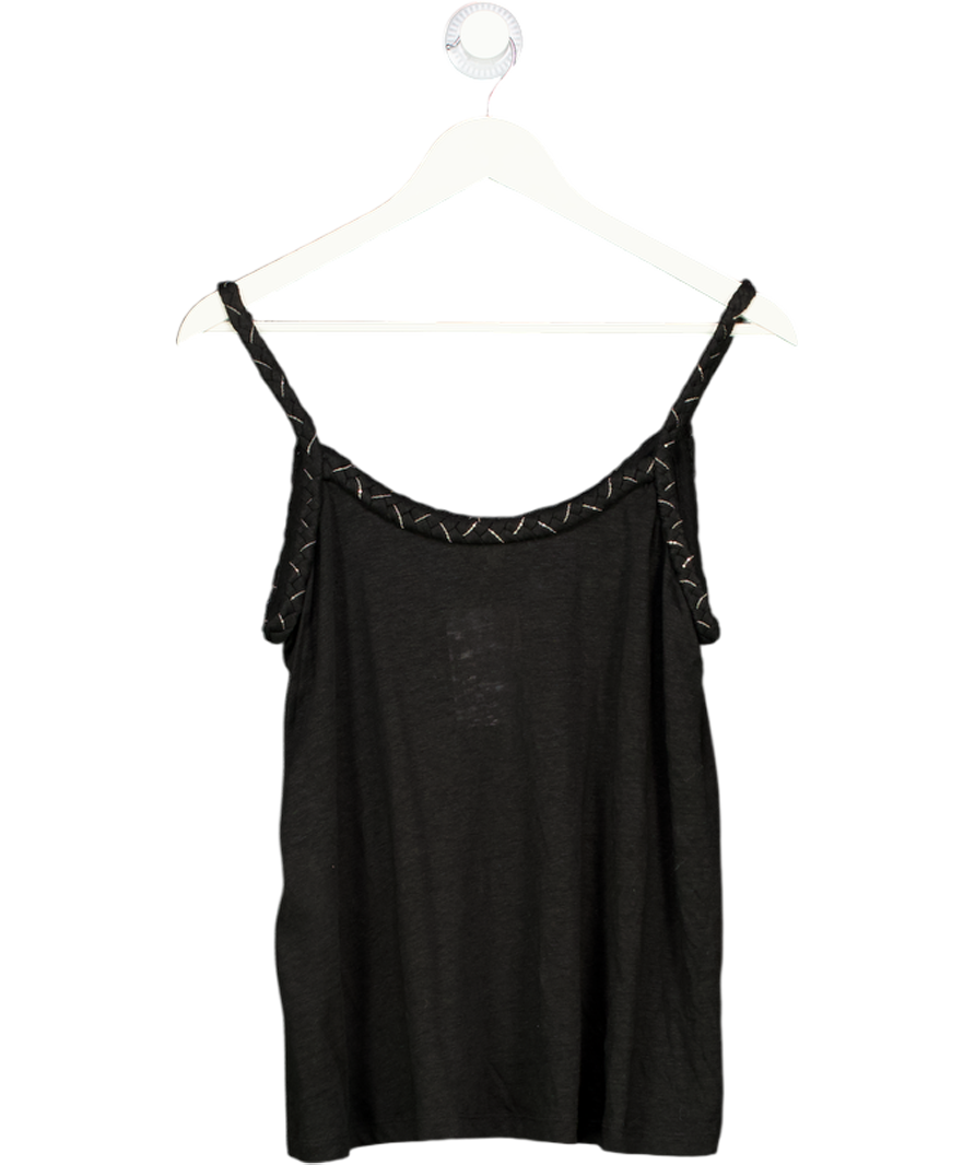 Maje Black Linen Cami Top With Chain Detail UK 8