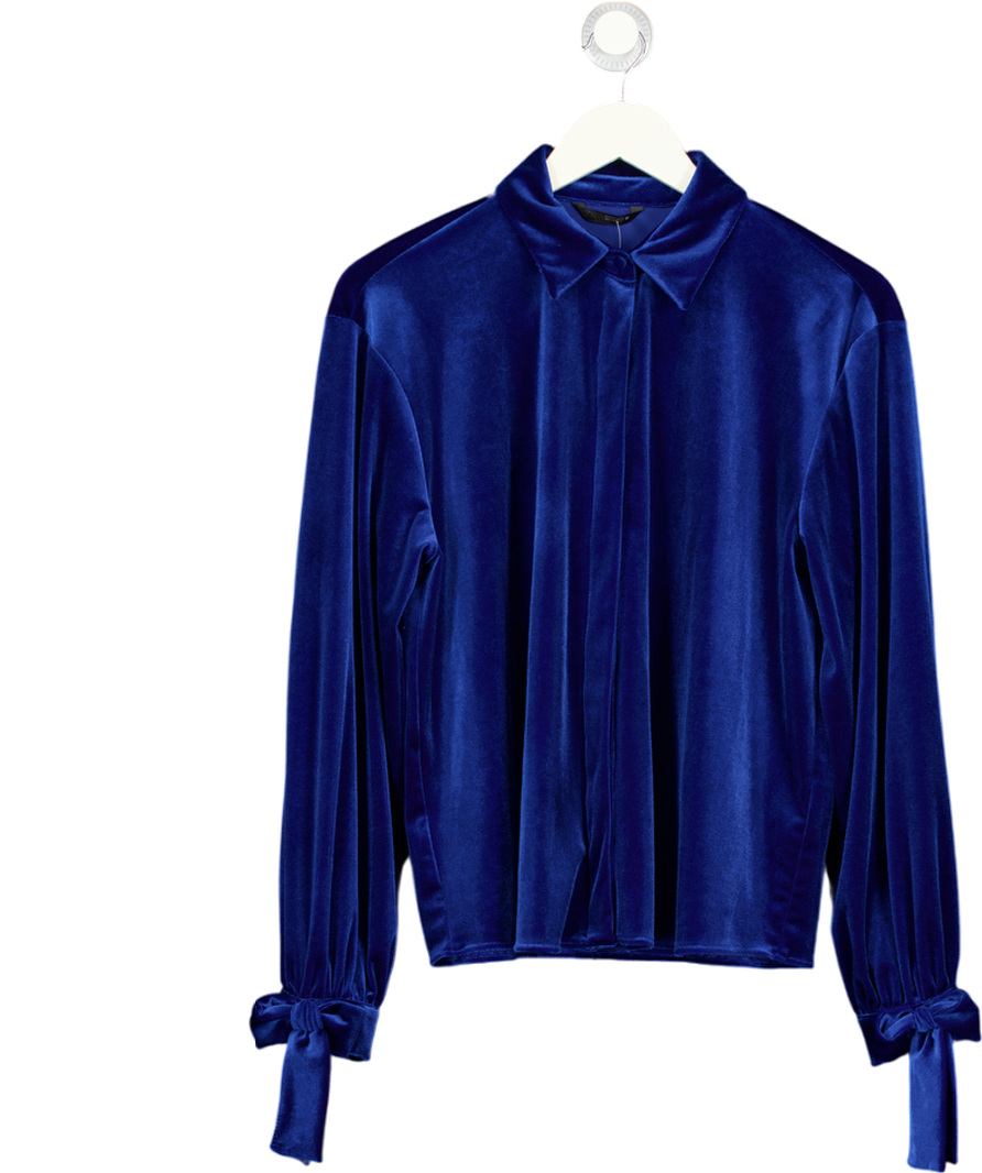 ZARA Blue Velvet Bow Cuff Shirt UK S