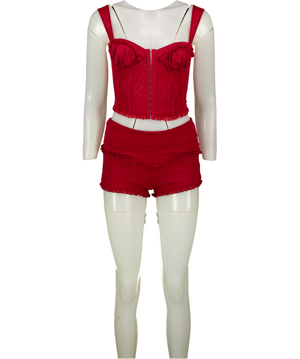 TIGER MIST 2-piece Red Mesh Corset Top And Shorts Set UK XS