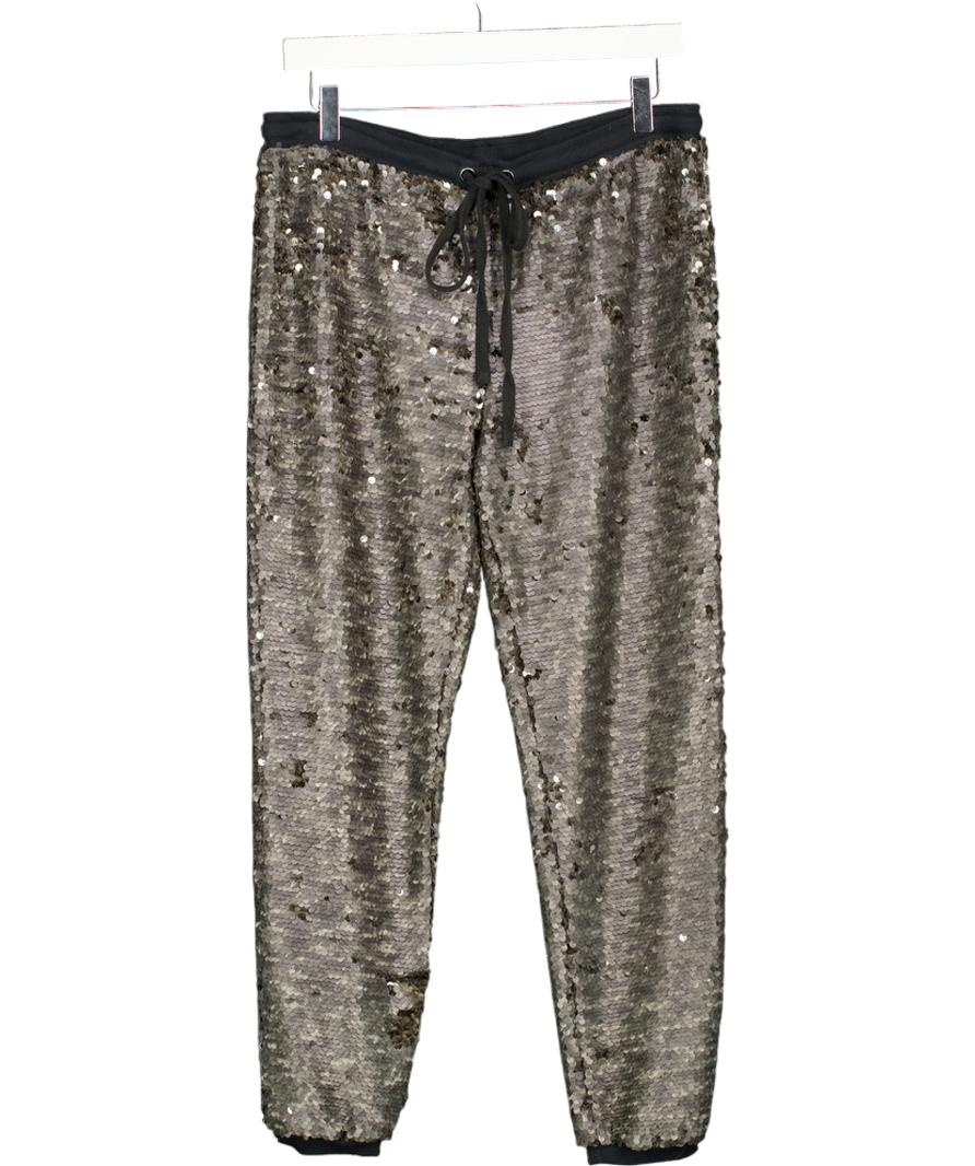 FREE PEOPLE Grey Metallic Sequin Jogger Trousers UK S
