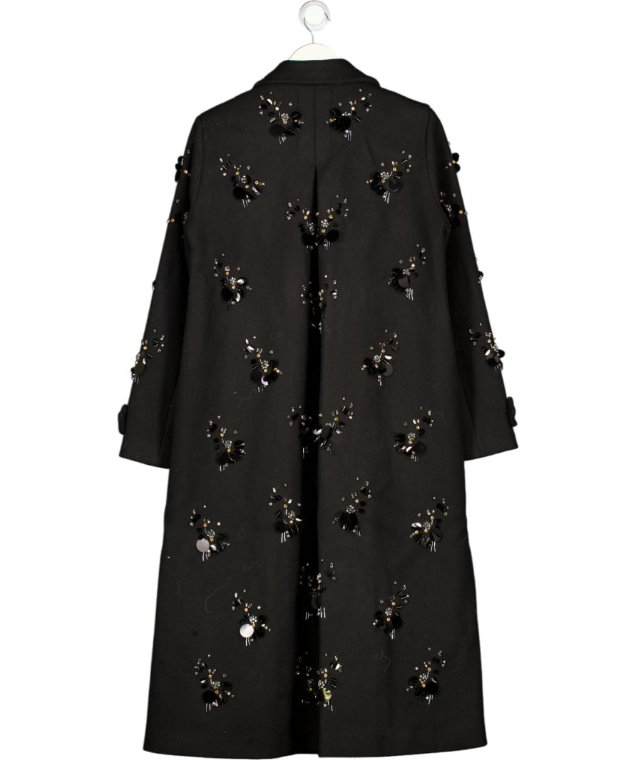 KAREN MILLEN Black Wool Embellished Single Breasted Tailored Coat UK 10