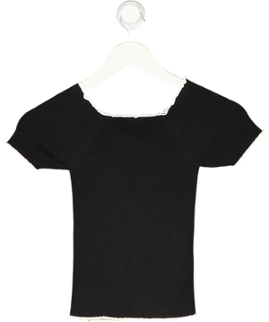 SANDRO Black Rib Knit Top With Ivory Lace Trim Sz1 UK S