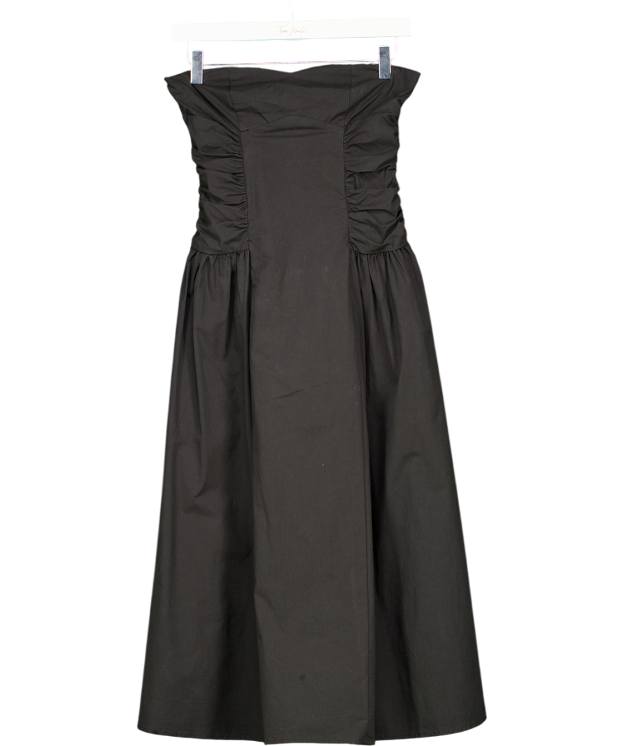 White Fox Black Ruched Side Cotton Midi Dress UK S