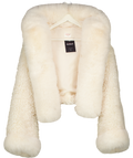 MISS CIRCLE Cream Jumbo Kali White Vegan Shearling Fur Trimmed Coat UK S