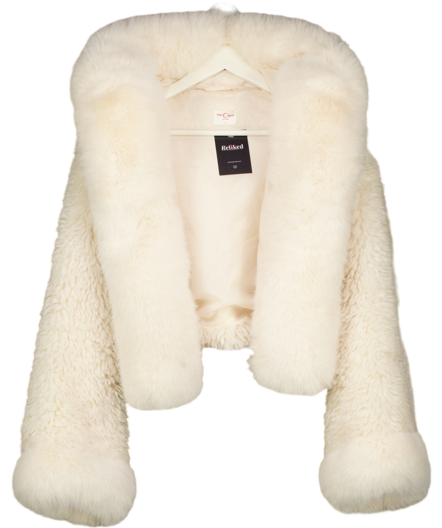 MISS CIRCLE Cream Jumbo Kali White Vegan Shearling Fur Trimmed Coat UK S