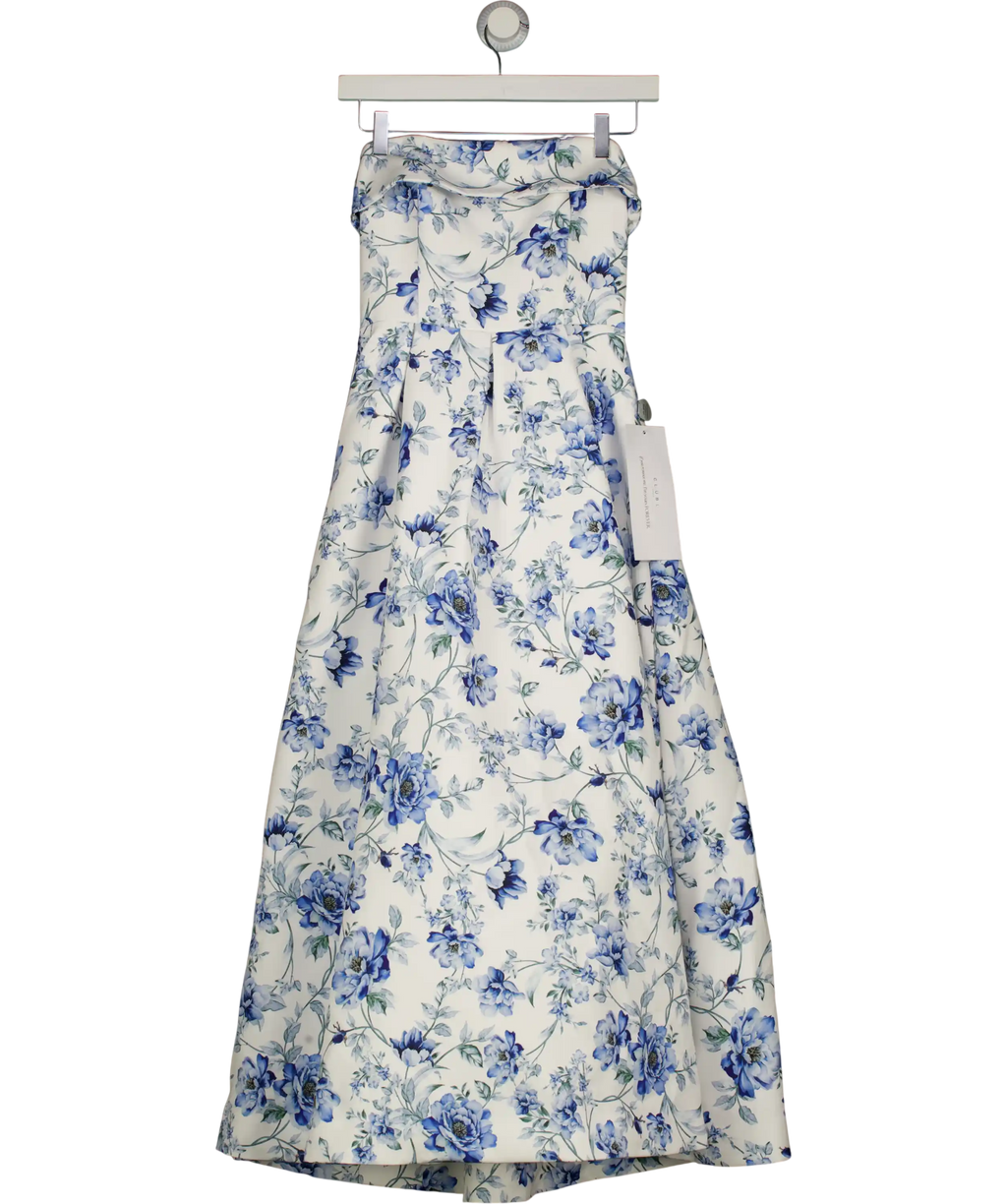 Club L White London Blue Floral Annalise Bandeau Skater Midi Dress UK 6