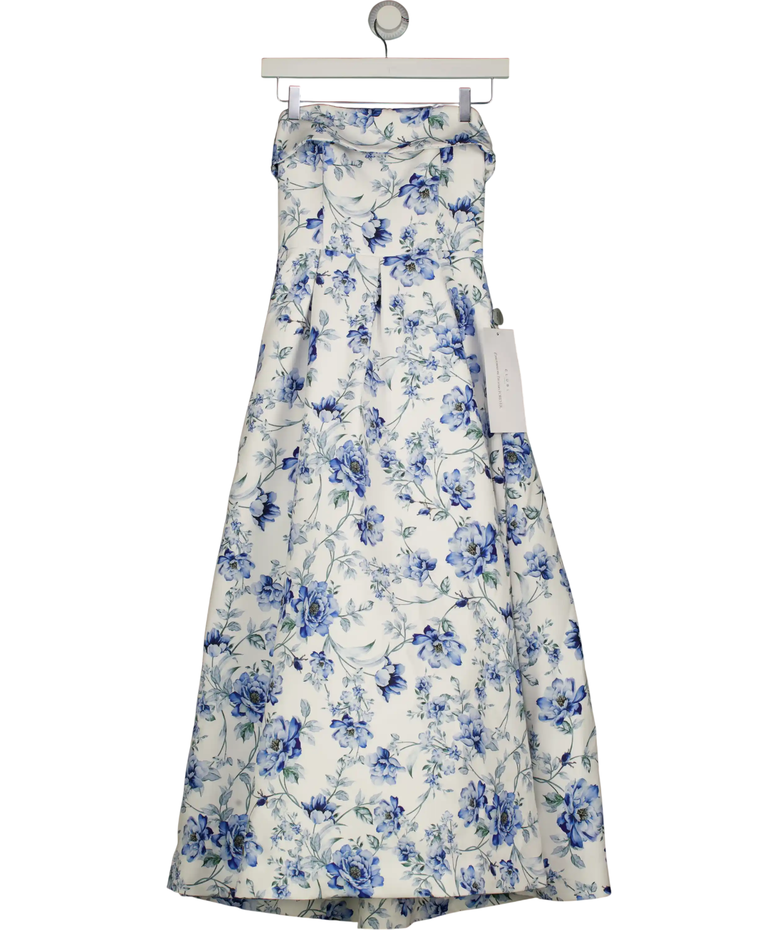 Club L White London Blue Floral Annalise Bandeau Skater Midi Dress UK 6