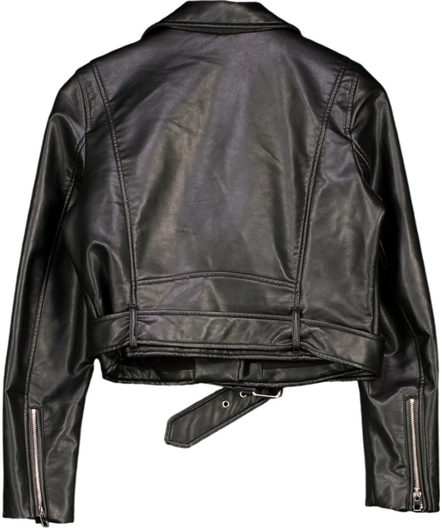 ZARA Black Faux Leather Biker Jacket UK M