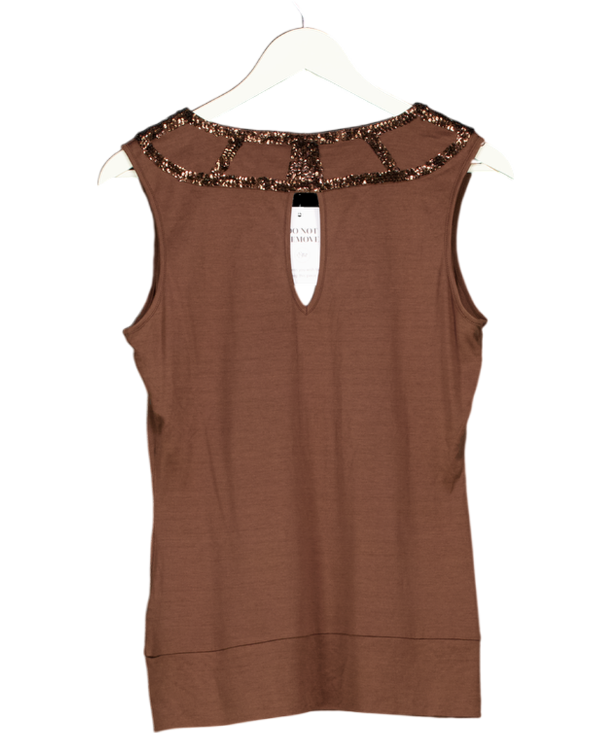 Ted Baker Brown Silk Sleeveless Sequin Top UK 14