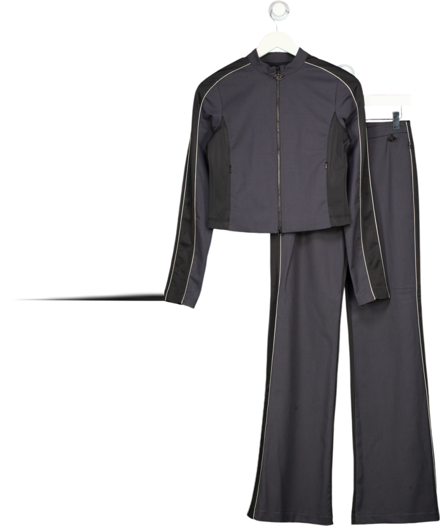 Diesel Grey G-fort Contrast-panel Stretch Wool-blend Jacket (uk10) And Tailored Trousers (uk12) Set UK S/M