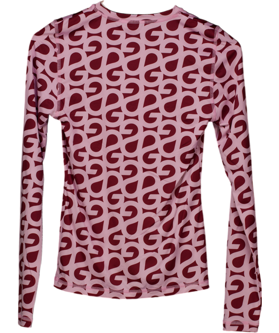 Stine Goya  Elastic Long Sleeve Top - Sg Logo Burgundy Pink UK XS/S