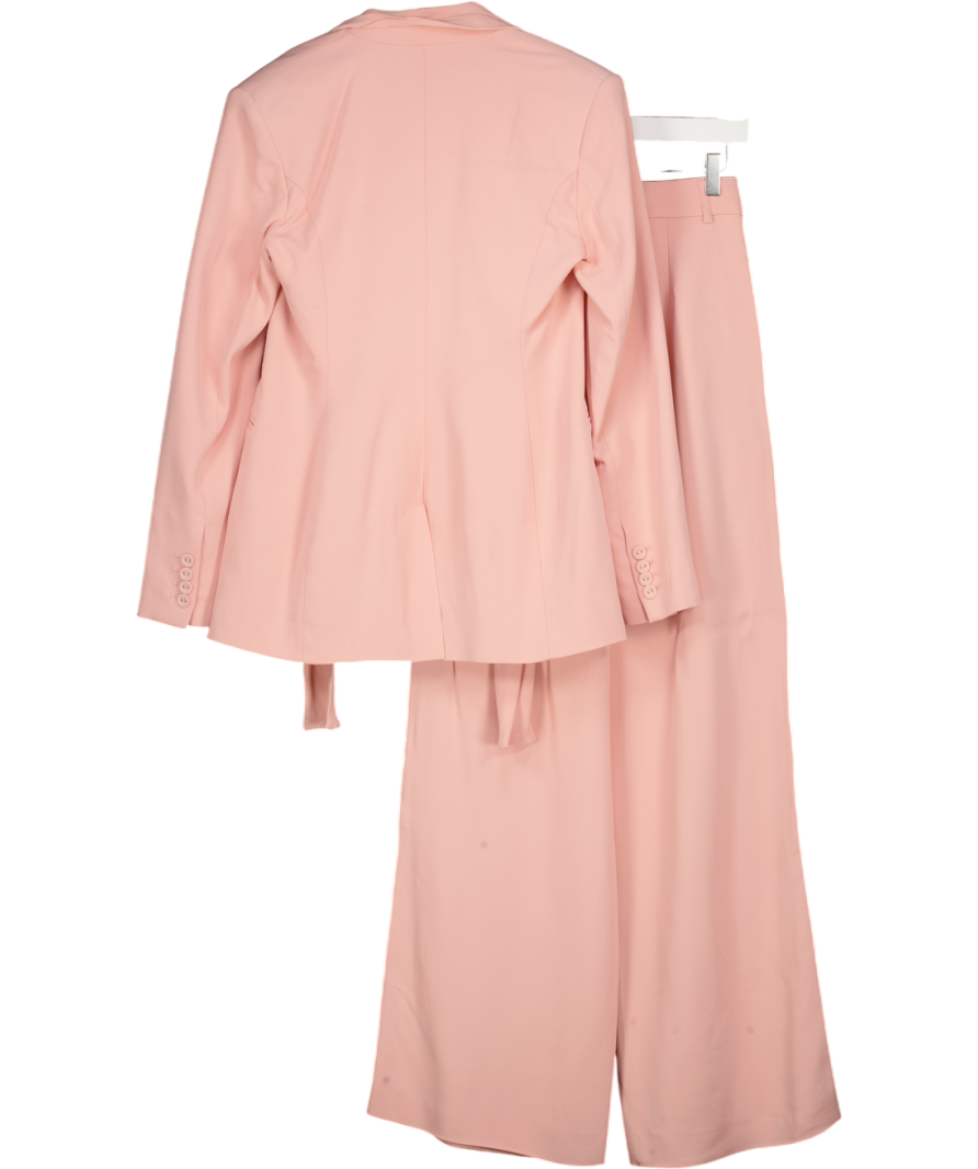 KAREN MILLEN Pink 2-piece Stretch Viscose Tie Neck Blazer (uk 8) & Wide Leg Trouser Set UK 6