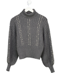 Karen Millen Grey Pearl Embellished Cable Knit Jumper UK XS