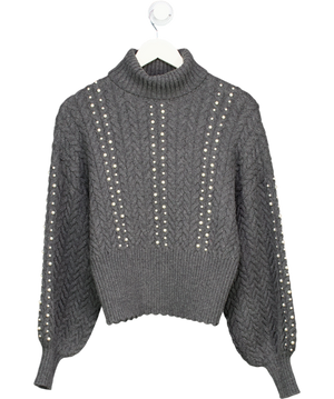 Karen Millen Grey Pearl Embellished Cable Knit Jumper UK XS
