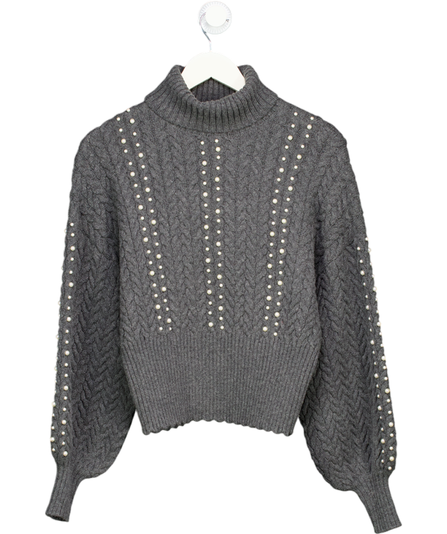 Karen Millen Grey Pearl Embellished Cable Knit Jumper UK XS