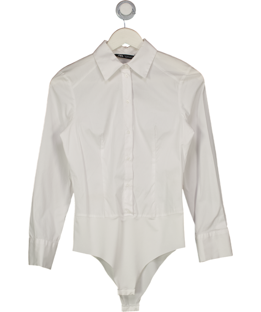 ZARA White Fitted Shirt Bodysuit UK S