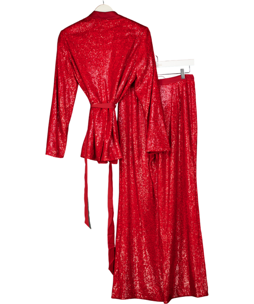 LK Bennett Shimmer Sequin Red Belted Jacket And Wide Leg Trousers UK 10