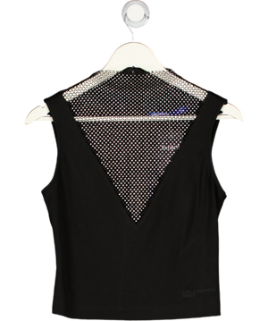 KARL LAGERFELD Black Jeans V-neck Rhinestone Mesh Top UK M
