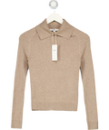 M&S Beige Ribbed Collared Slim Fit Knitted Top UK XS