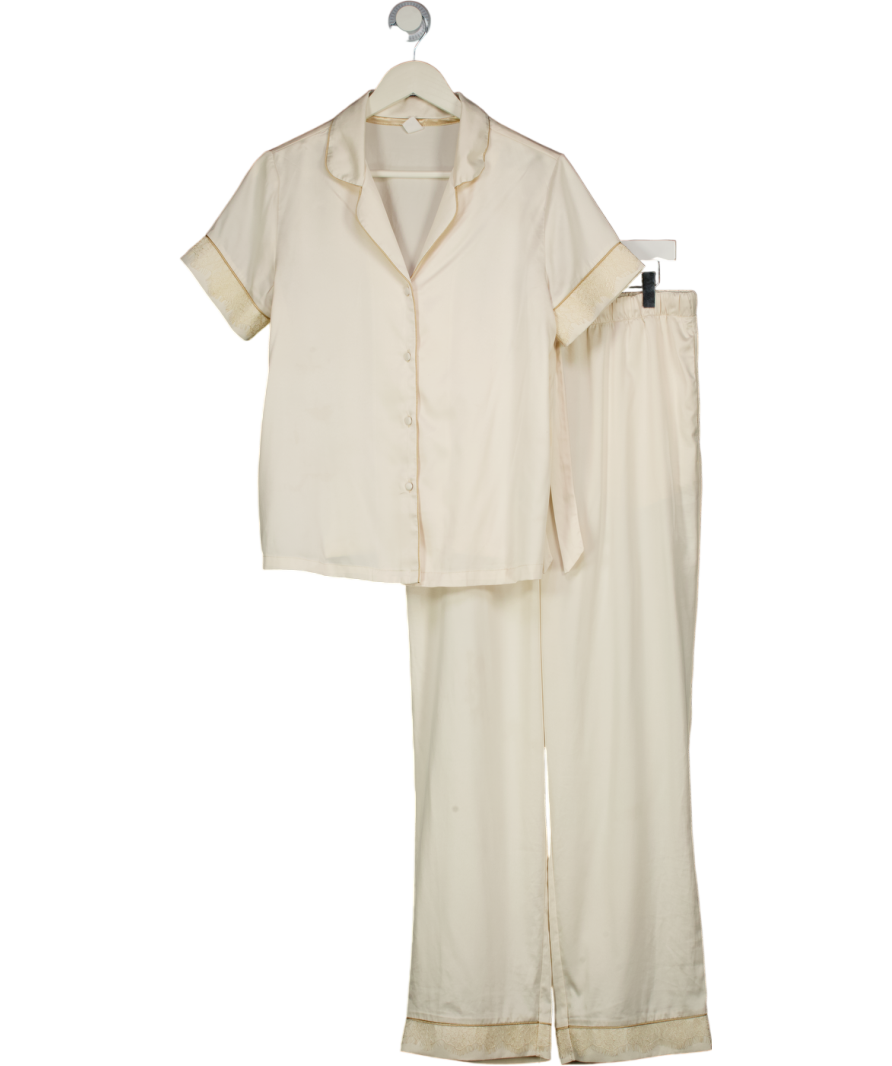 CHELSEA PEERS Cream Short Sleeve Satin Pyjama Set UK 12