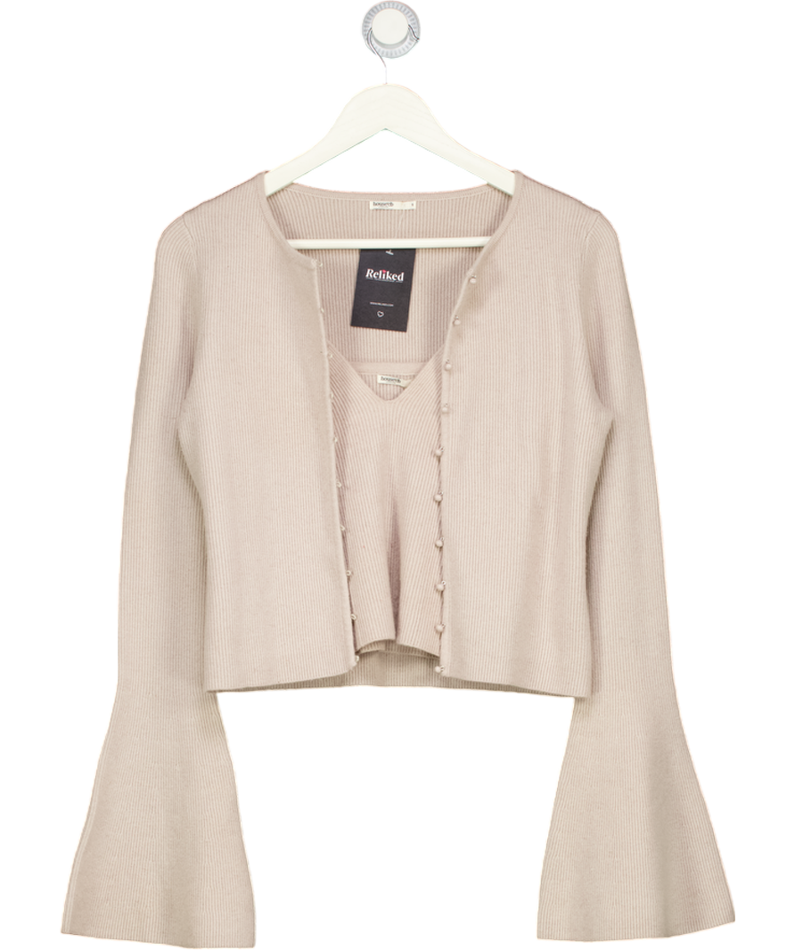 HOUSE OF CB 2-piece Aster Beige Wool Cashmere Long Sleeve Cardigan And Cami Top Set UK S