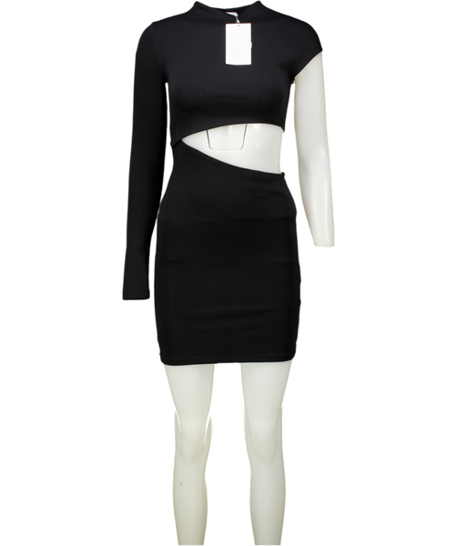 zara black dress mini Jersey High Neck Bodycon UK S – Reliked AFW Styling Suite Slim through the waist Color:Schwarz Side Slit Elegant Long