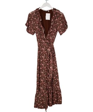 & Other Stories Brown Floral Midi Wrap Dress UK 6
