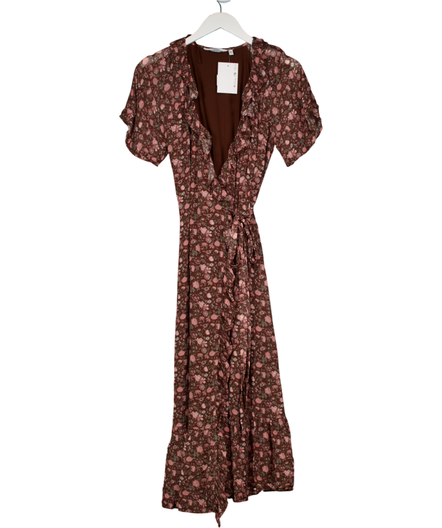 & Other Stories Brown Floral Midi Wrap Dress UK 6