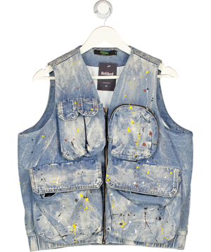 Jaded London Blue Crazy Paint Splatter Denim Utility Vest UK S