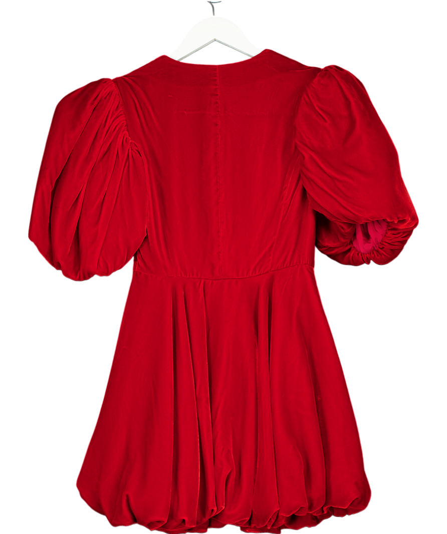 KHAITE Leona Puff-sleeve Velvet Dress In Red UK 8