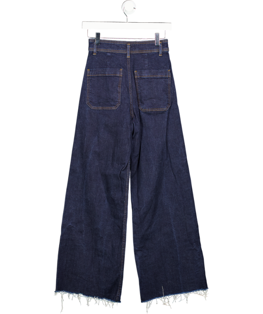 ZARA Dark Blue Patch Pocket Wide Leg Marine Jeans UK 6
