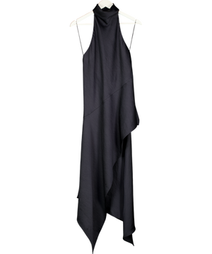 WILLOW Black High Neck Satin Midi Dress UK 8