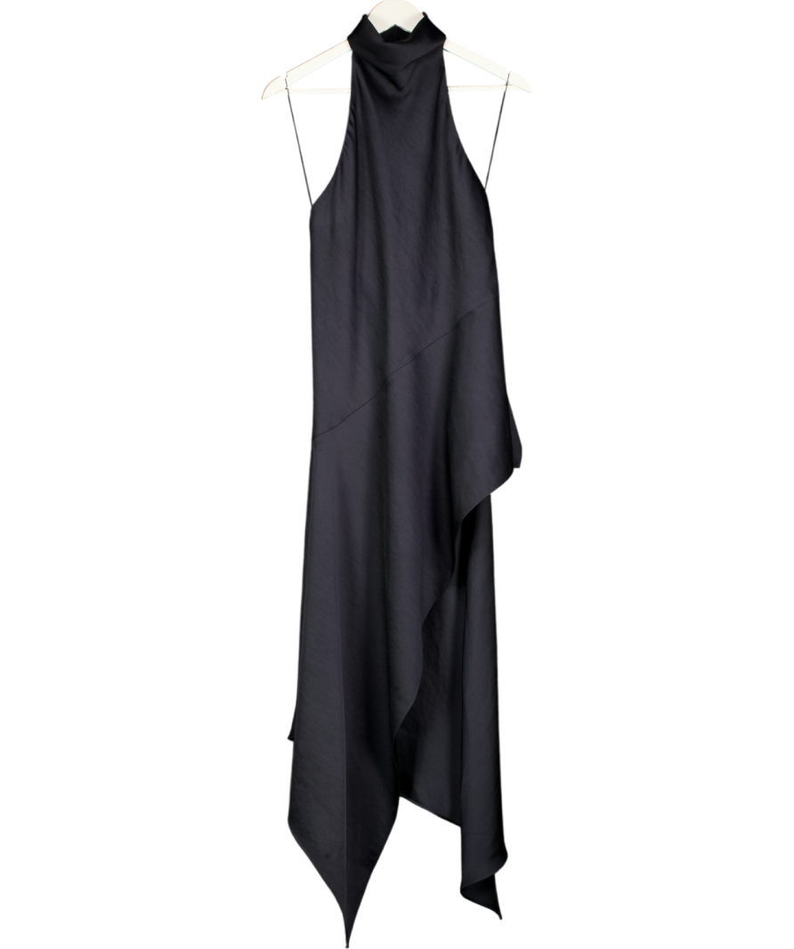WILLOW Black High Neck Satin Midi Dress UK 8
